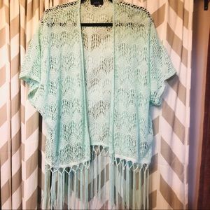 Lace kimono fringe top